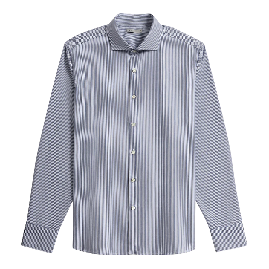Arthur Bengal Stripe Shirt - Bright White & Mid Blue