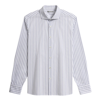 Arthur Track Stripe Shirt - Bright White & Mid Blue