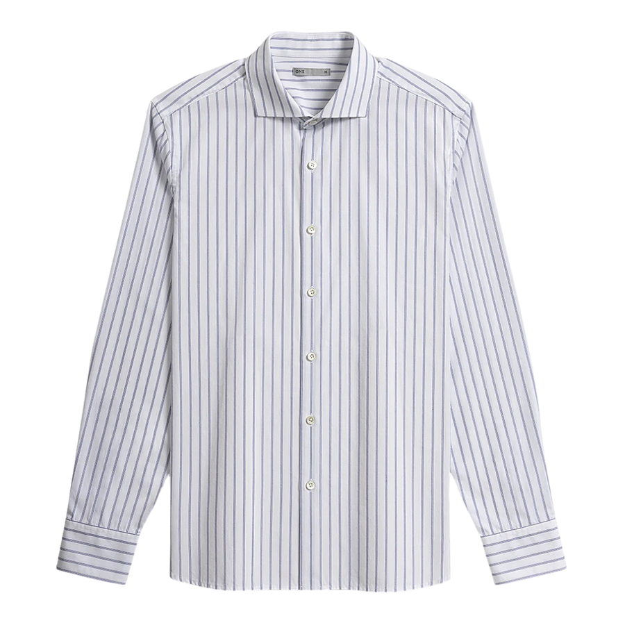 Arthur Track Stripe Shirt - Bright White & Mid Blue