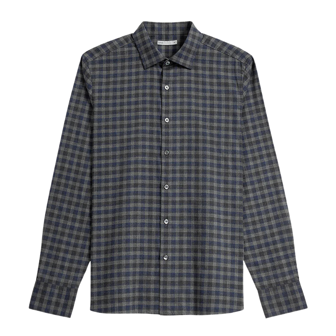 Adrian Gingham Check Shirt - Dark Charcoal Heather