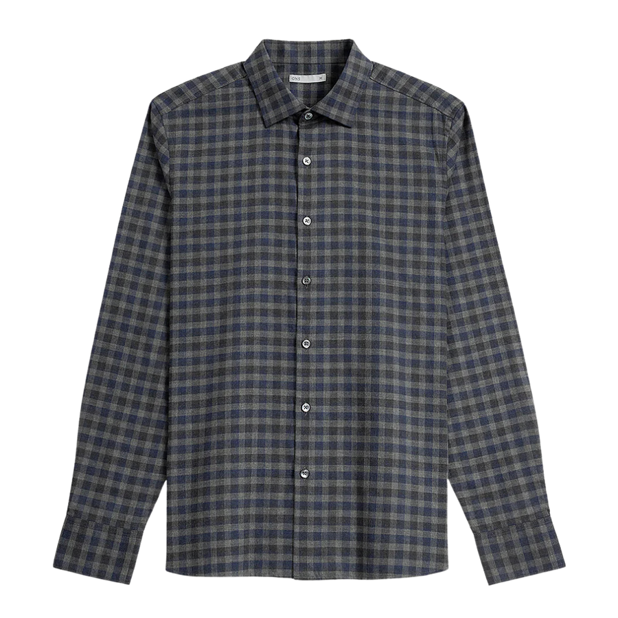 Adrian Gingham Check Shirt - Dark Charcoal Heather