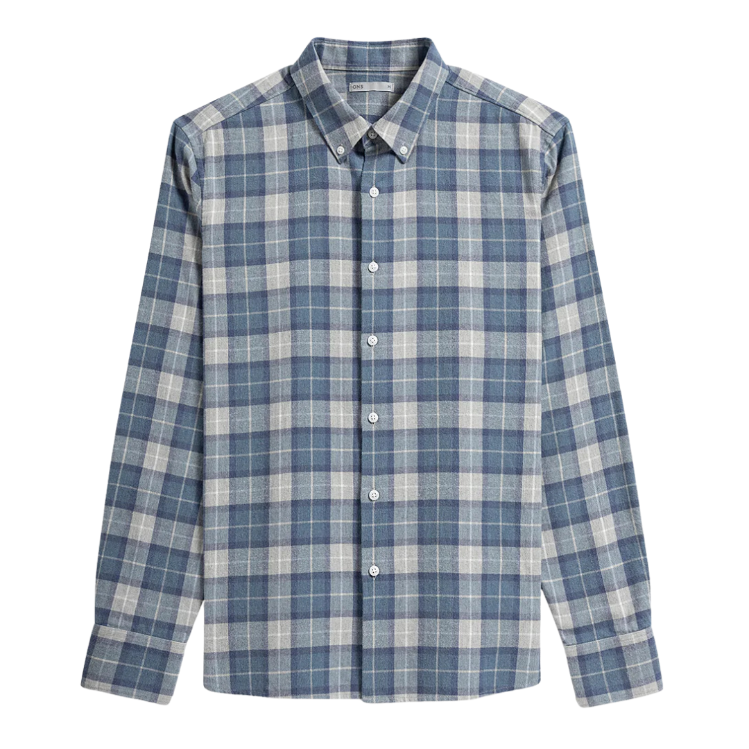 Fulton Flannel Check Shirt - Light Grey & Mid Blue
