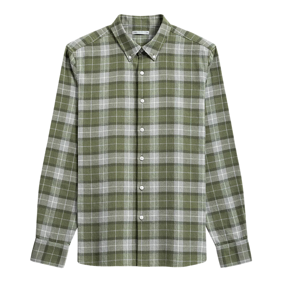 Fulton Flannel Check Shirt - Light Grey & Peat