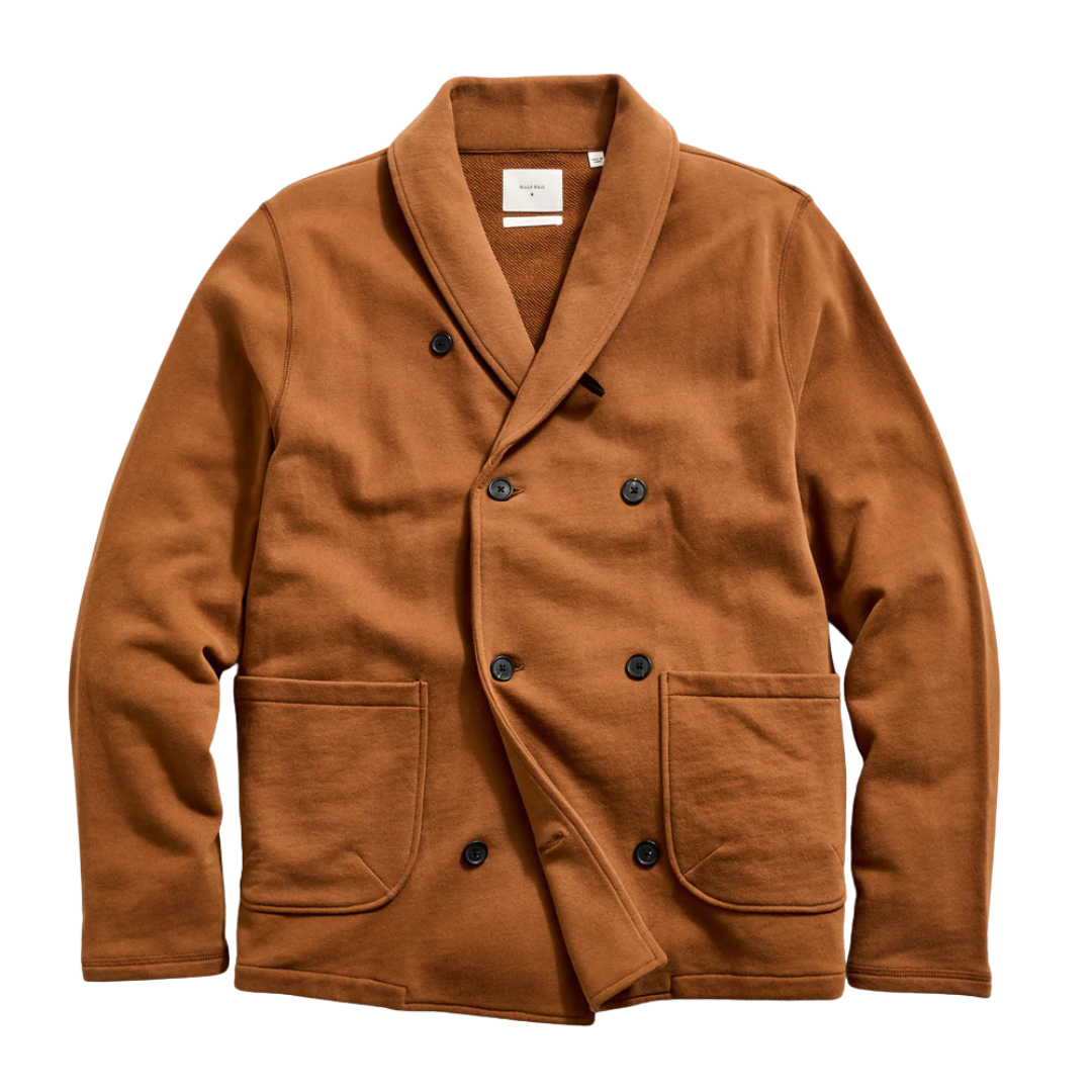 John French Terry Cotton Shawl Cardigan - Oak Brown