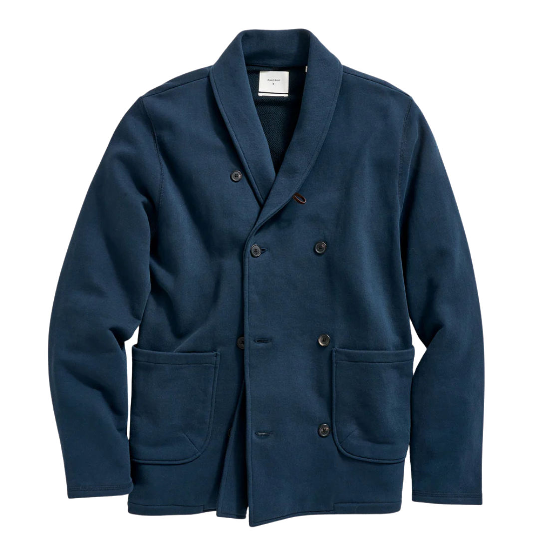 John French Terry Cotton Shawl Cardigan - Carbon Blue