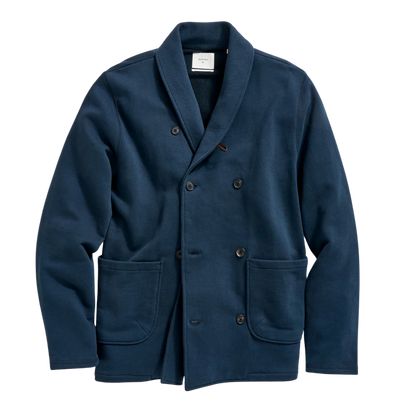 John French Terry Cotton Shawl Cardigan - Carbon Blue