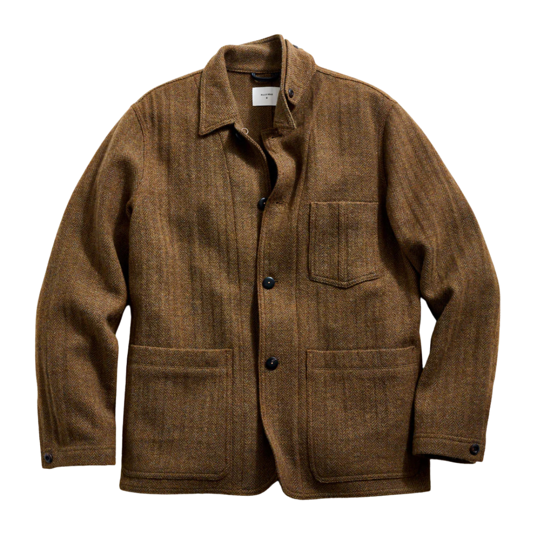 Wool Herringbone Chore Coat - Olive Herringbone