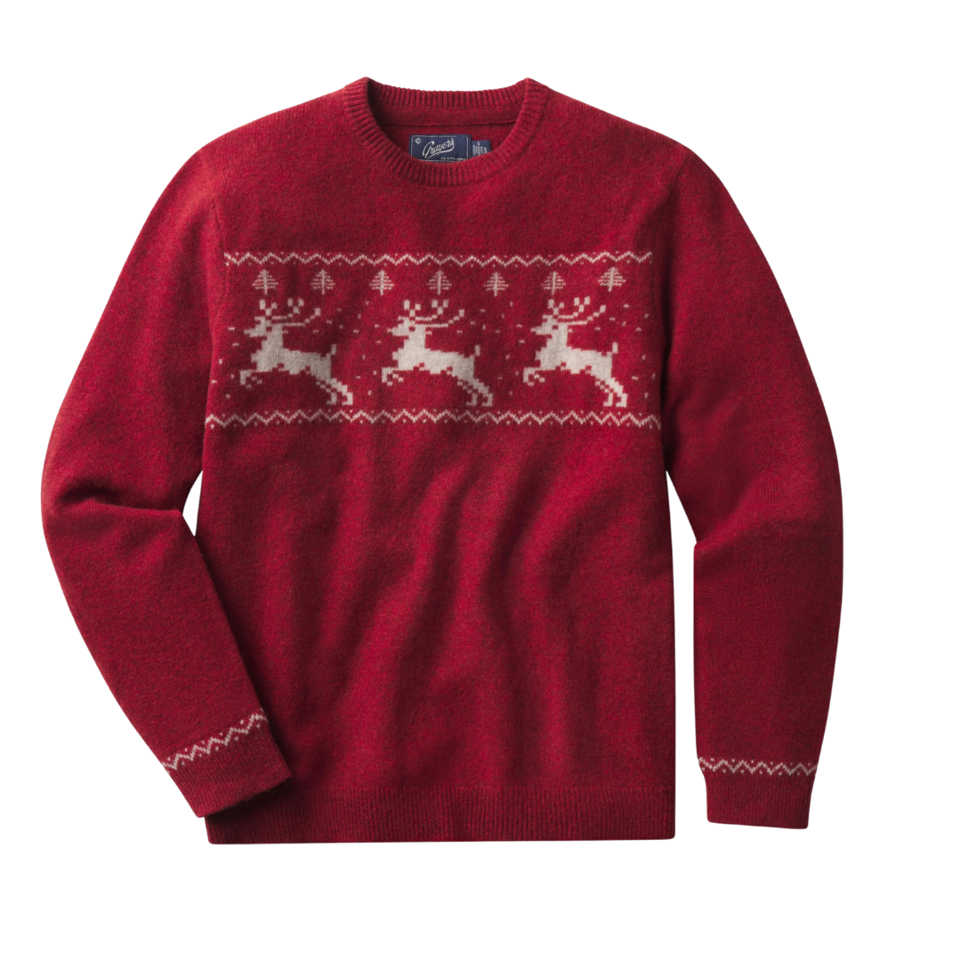 Reindeer Lambswool Sweater - Holiday Red