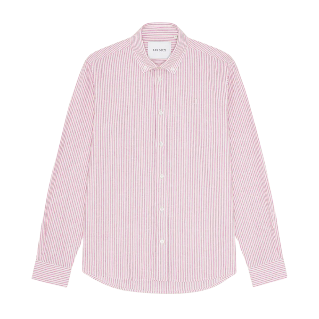 Konrad Stripe Cotton Linen Shirt - Crocus Pink