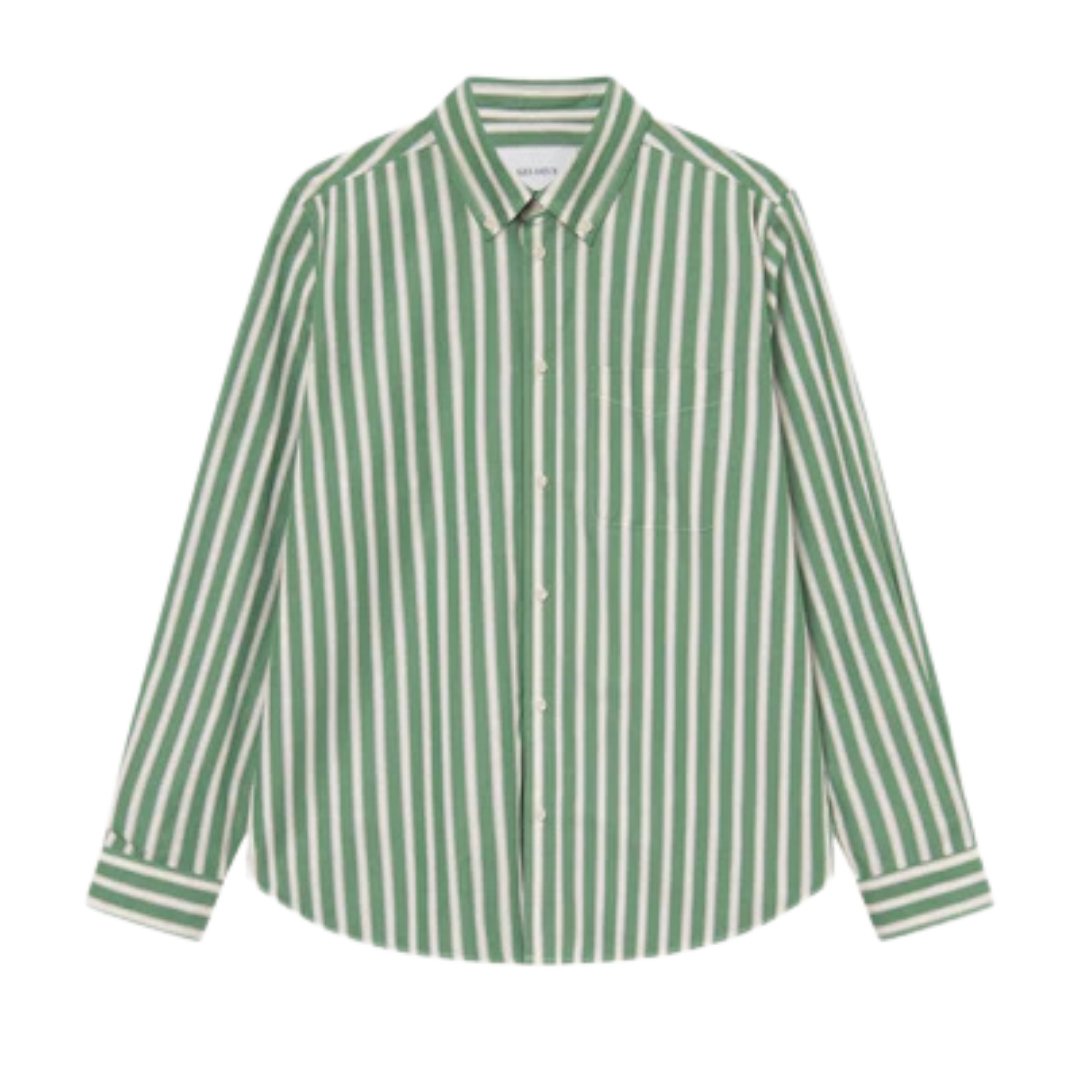 Kent Stripe Poplin Shirt - Juniper Green