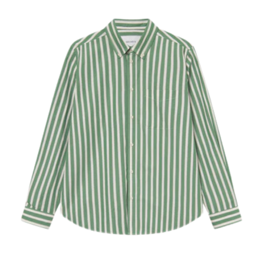 Kent Stripe Poplin Shirt - Juniper Green