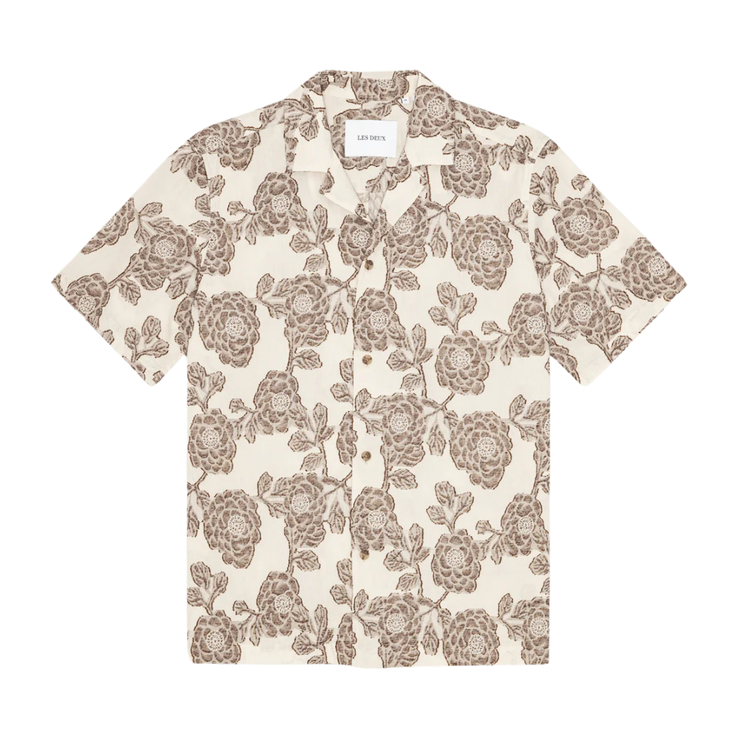 Lesley Flower Jacquard Short Sleeve Shirt - Ivory