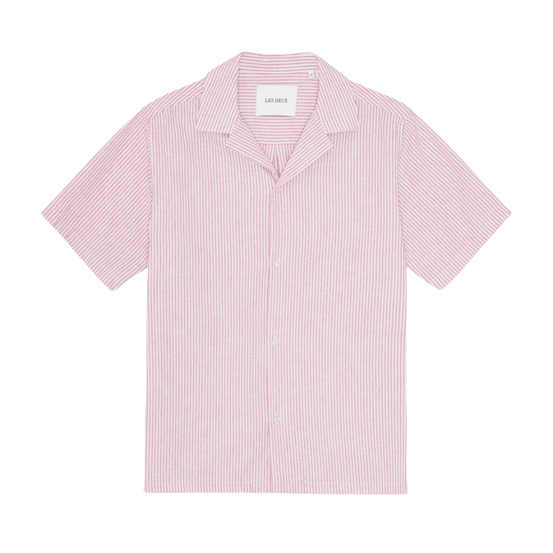 Lukas Stripe Cotton Linen Short Sleeve Shirt - Crocus Pink