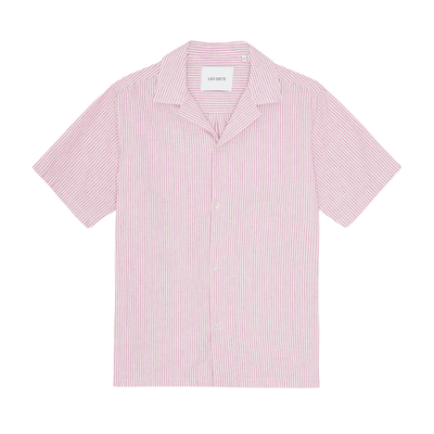 Lukas Stripe Cotton Linen Short Sleeve Shirt - Crocus Pink
