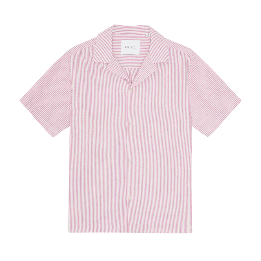 Lukas Stripe Cotton Linen Short Sleeve Shirt - Crocus Pink