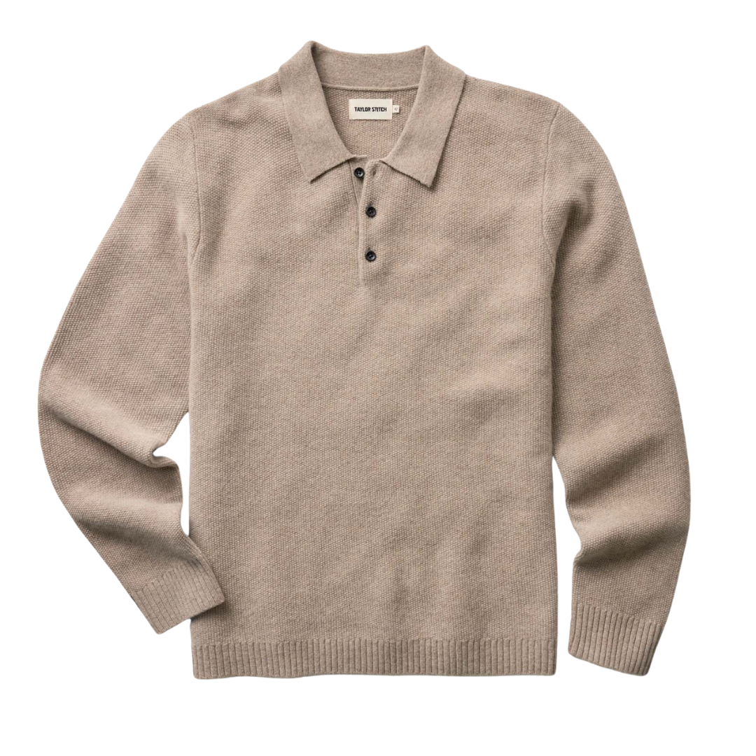 The Newton Sweater Polo - Heather Oatmeal