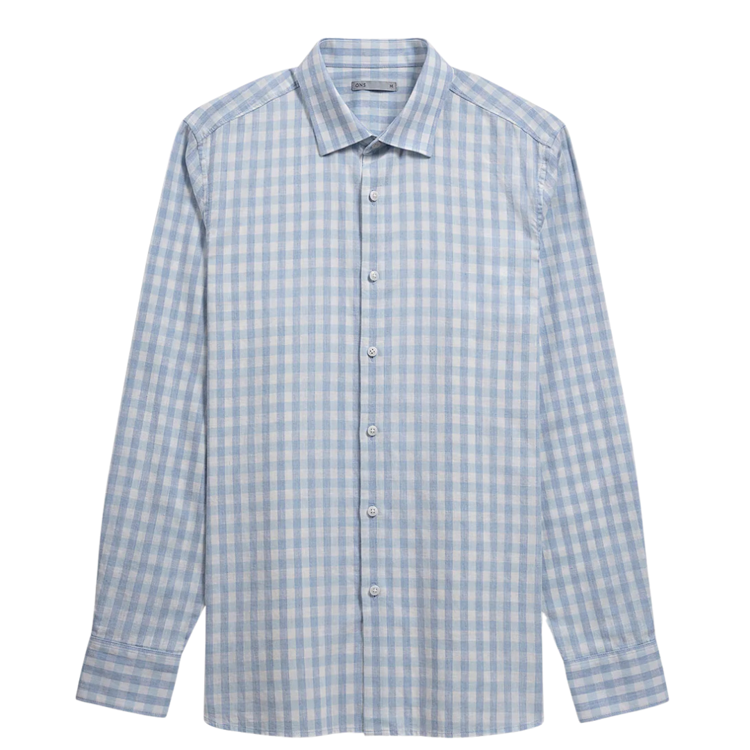 Adrian Gingham Check Shirt - Bright White & Light Blue