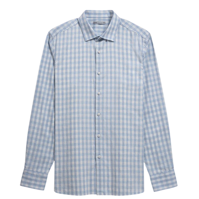 Adrian Gingham Check Shirt - Bright White & Light Blue