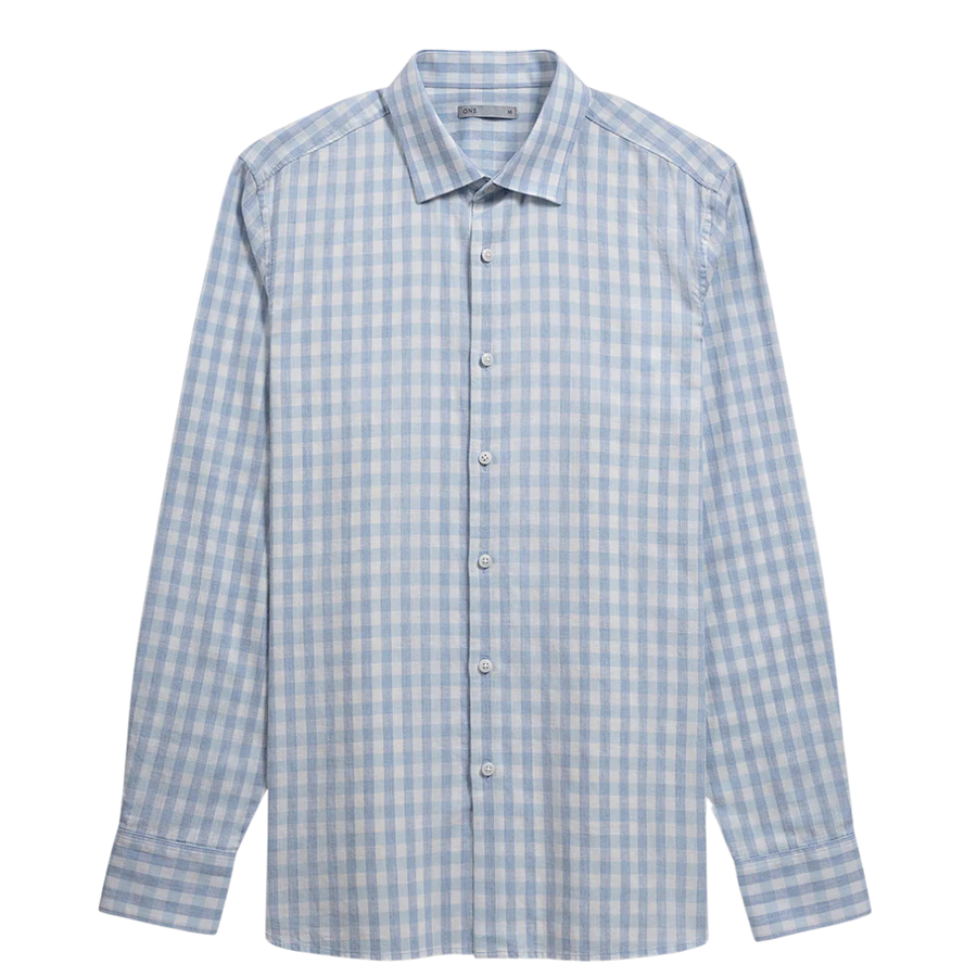 Adrian Gingham Check Shirt - Bright White & Light Blue