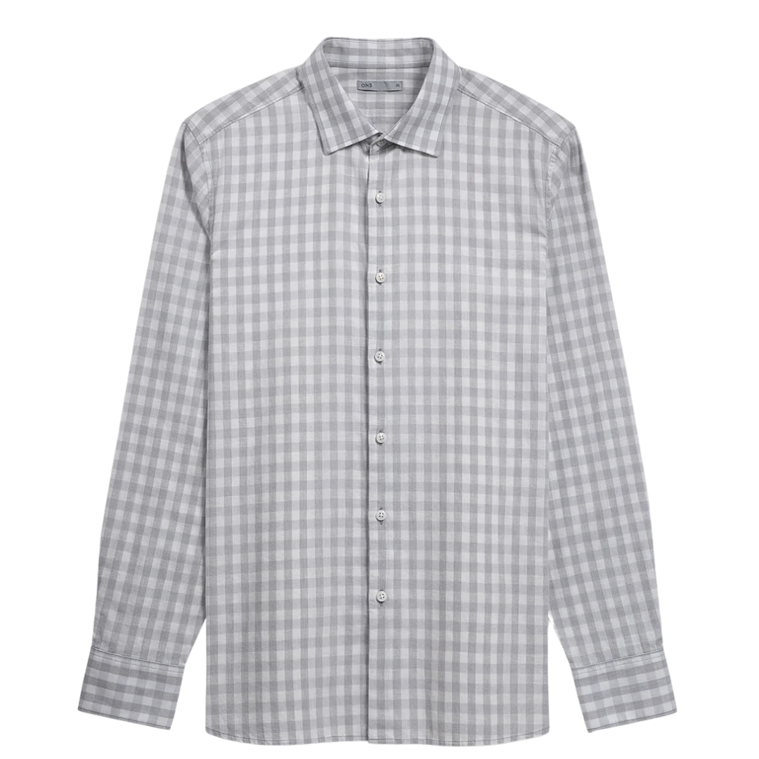 Adrian Gingham Check Shirt - Bright White & Light Grey