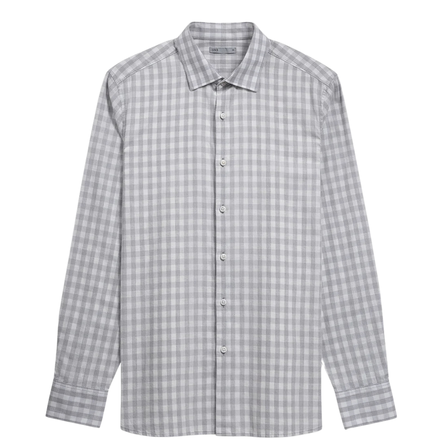 Adrian Gingham Check Shirt - Bright White & Light Grey