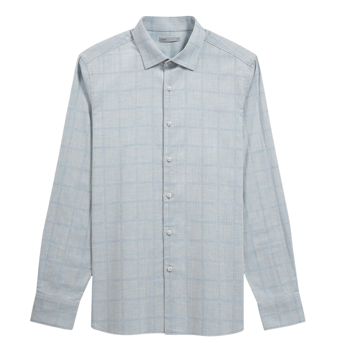 Adrian Windowpane Shirt - Cloudy Blue & Light Blue