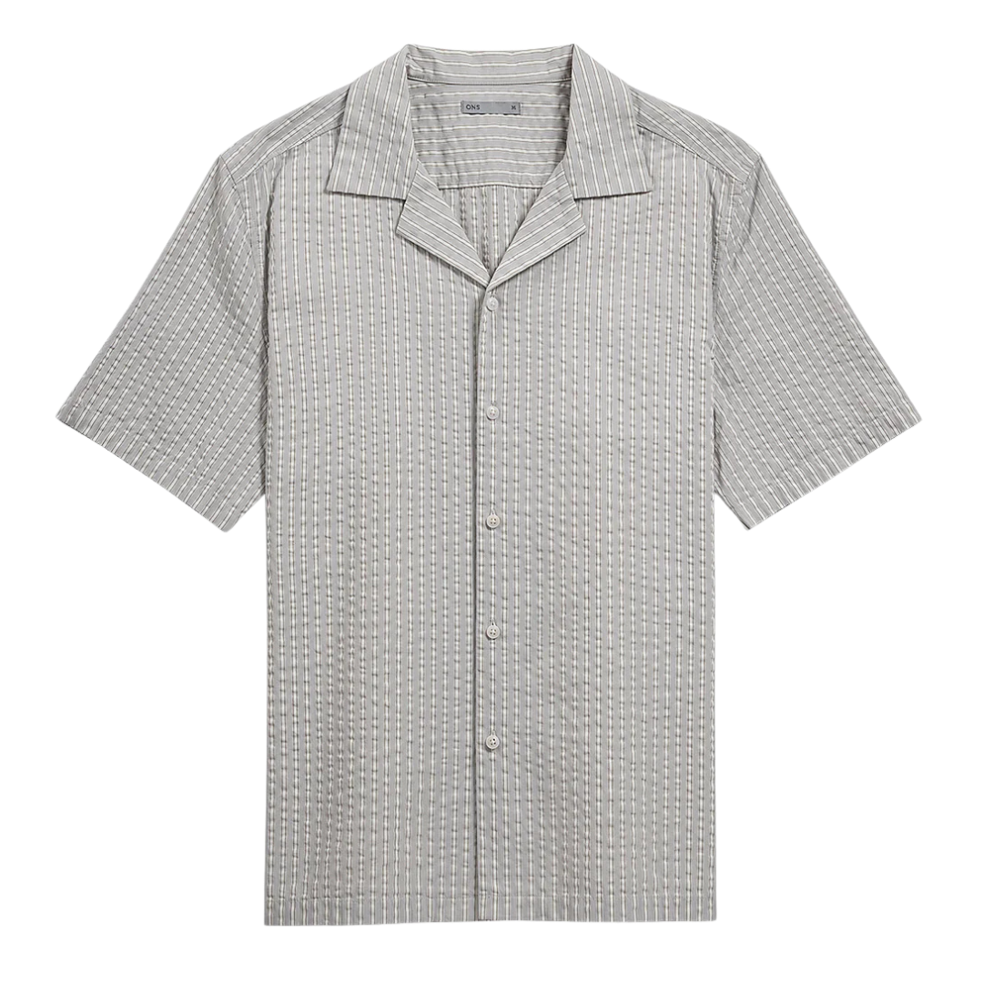 Rockaway Seersucker Stripe Shirt - Light Grey & Bright White