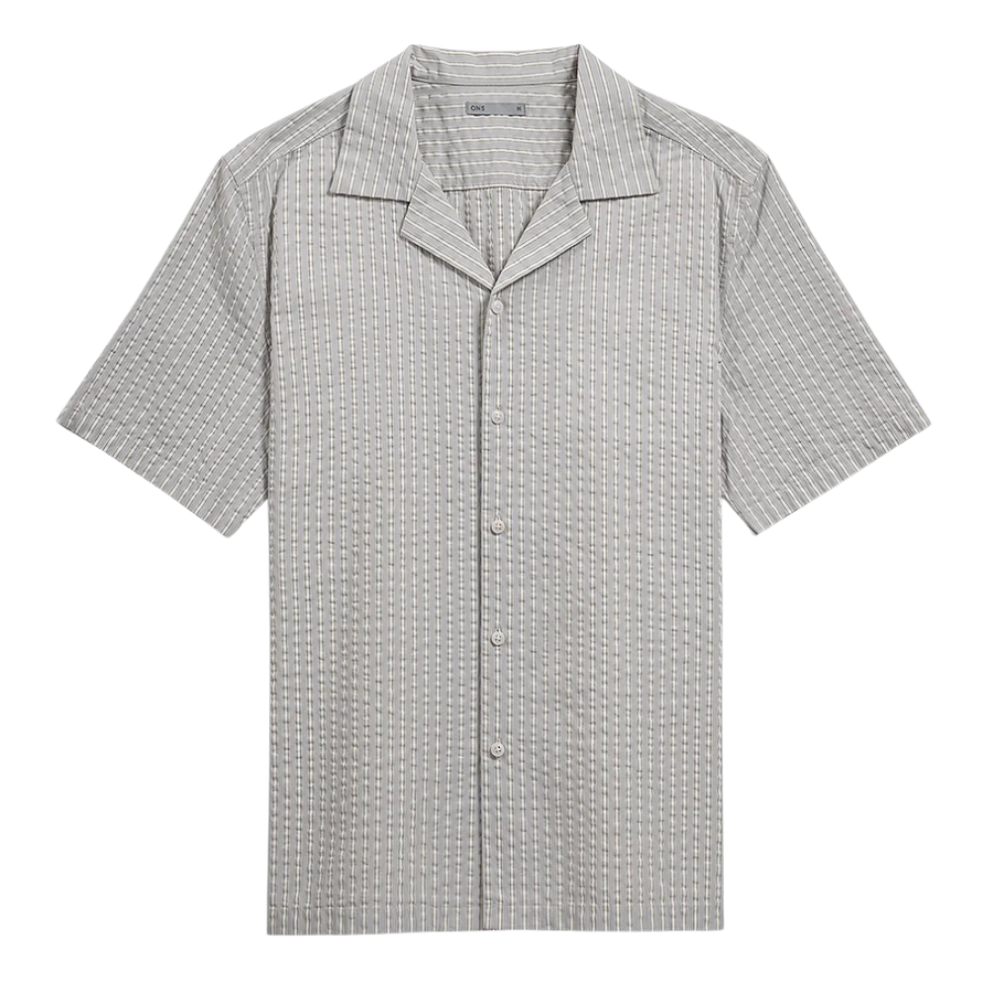 Rockaway Seersucker Stripe Shirt - Light Grey & Bright White