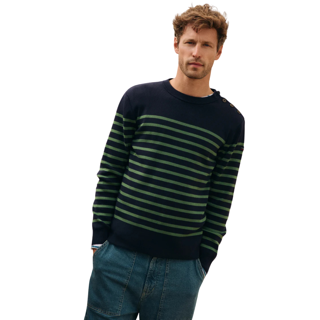 Groix Fisherman Striped Sweater - Navy & Ivy