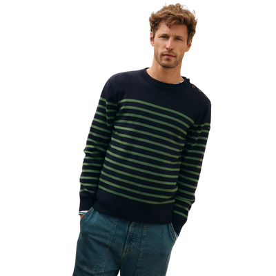 Groix Fisherman Striped Sweater - Navy & Ivy