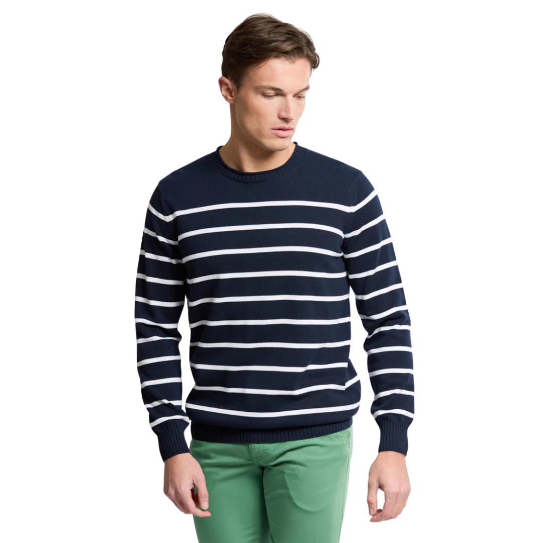 Heritage Rollneck Striped Sweater - Navy & White
