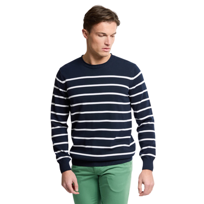 Heritage Rollneck Striped Sweater - Navy & White