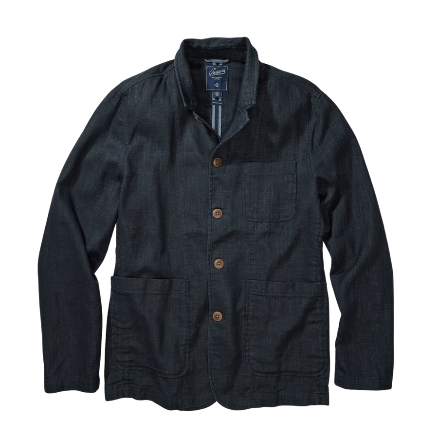 Nelson Ramie Stand Up Collar Blazer - Navy