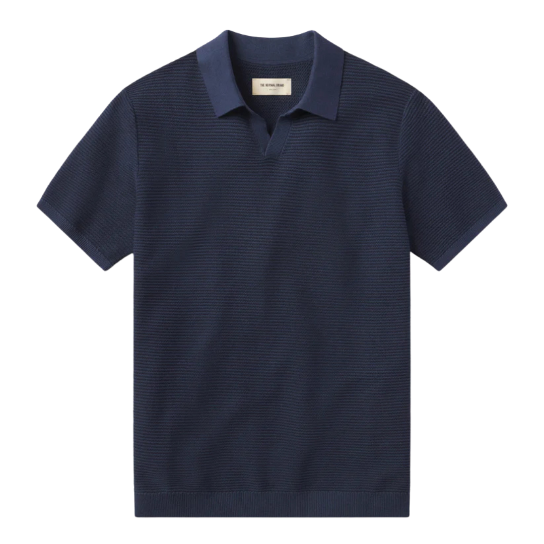 Robles Birdseye Knit Polo - Denim & Dark Navy