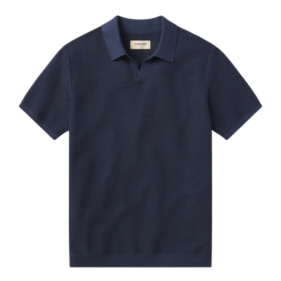 Robles Birdseye Knit Polo - Denim & Dark Navy