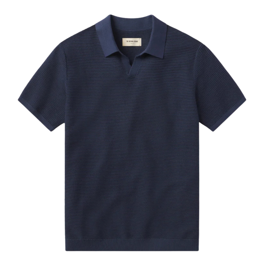 Robles Birdseye Knit Polo - Denim & Dark Navy