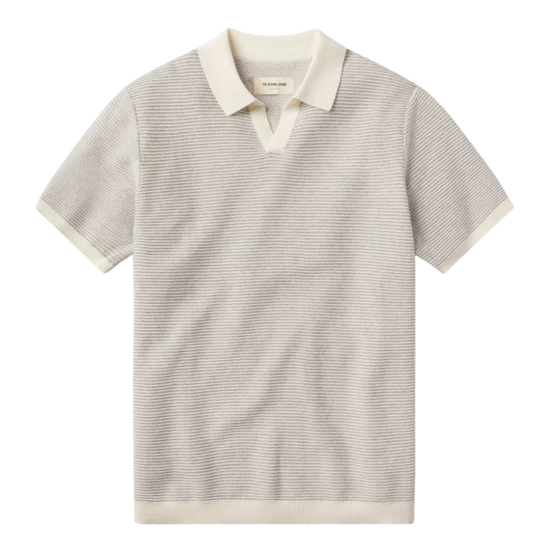 Robles Birdseye Knit Polo - Cream & Grey