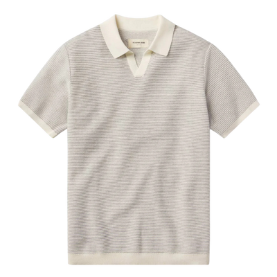 Robles Birdseye Knit Polo - Cream & Grey