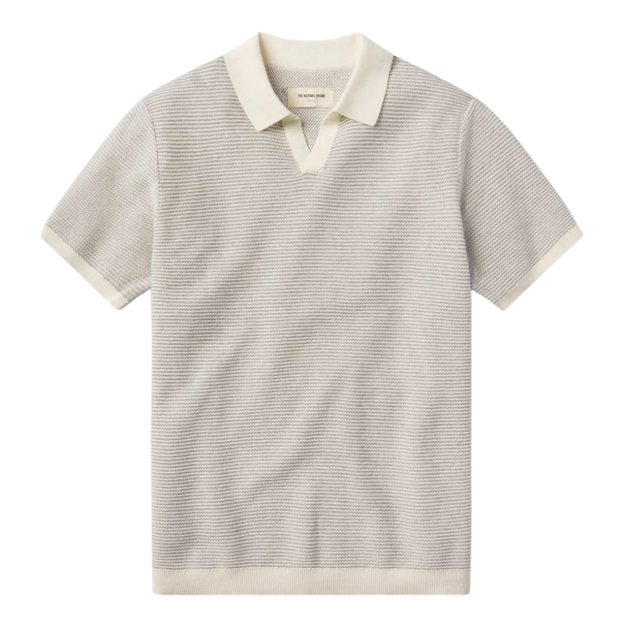 Robles Birdseye Knit Polo - Cream & Grey