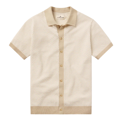 Robles Knit Jacquard Button Up - Ivory & Khaki