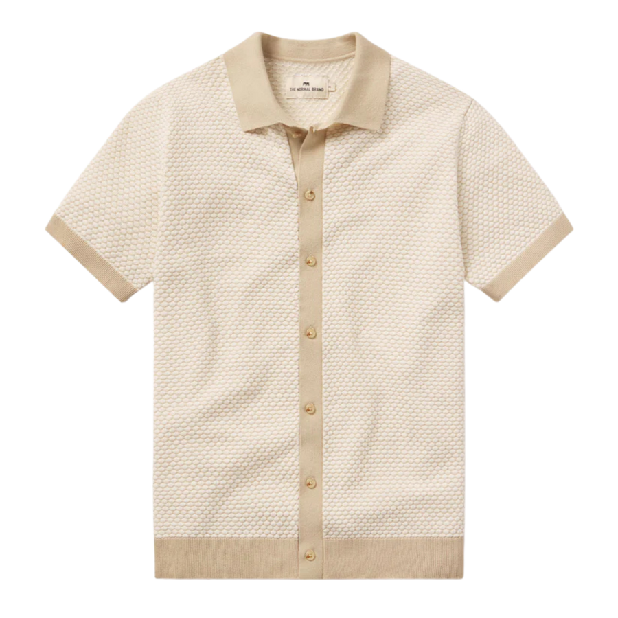 Robles Knit Jacquard Button Up - Ivory & Khaki