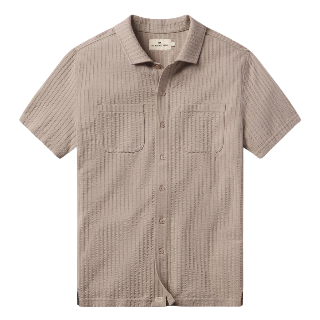 Knit Getaway Short Sleeve Button Down - Taupe