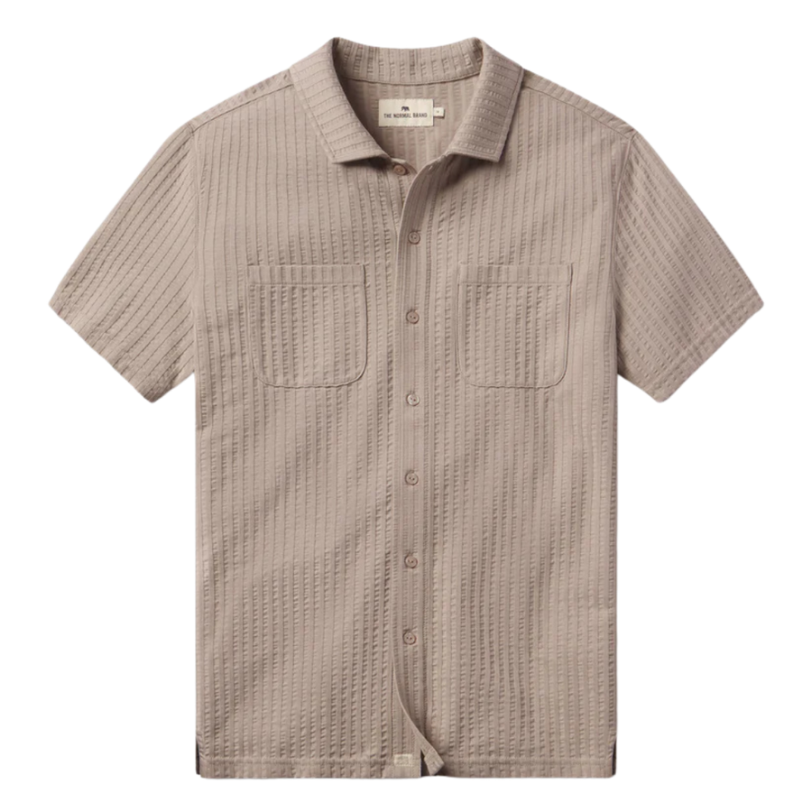 Knit Getaway Short Sleeve Button Down - Taupe