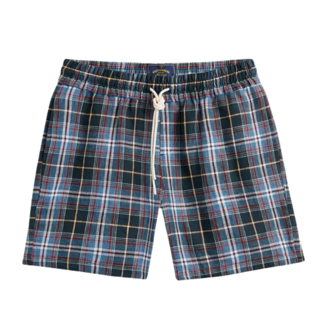 Handle Plaid Linen Shorts - Navy