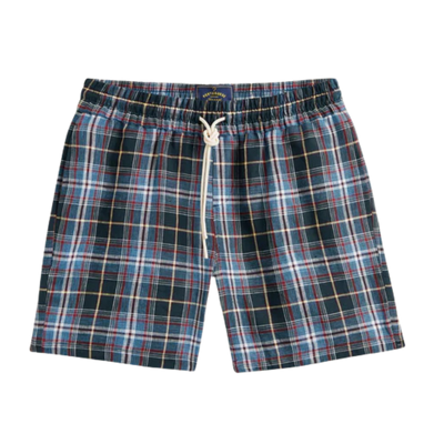 Handle Plaid Linen Shorts - Navy