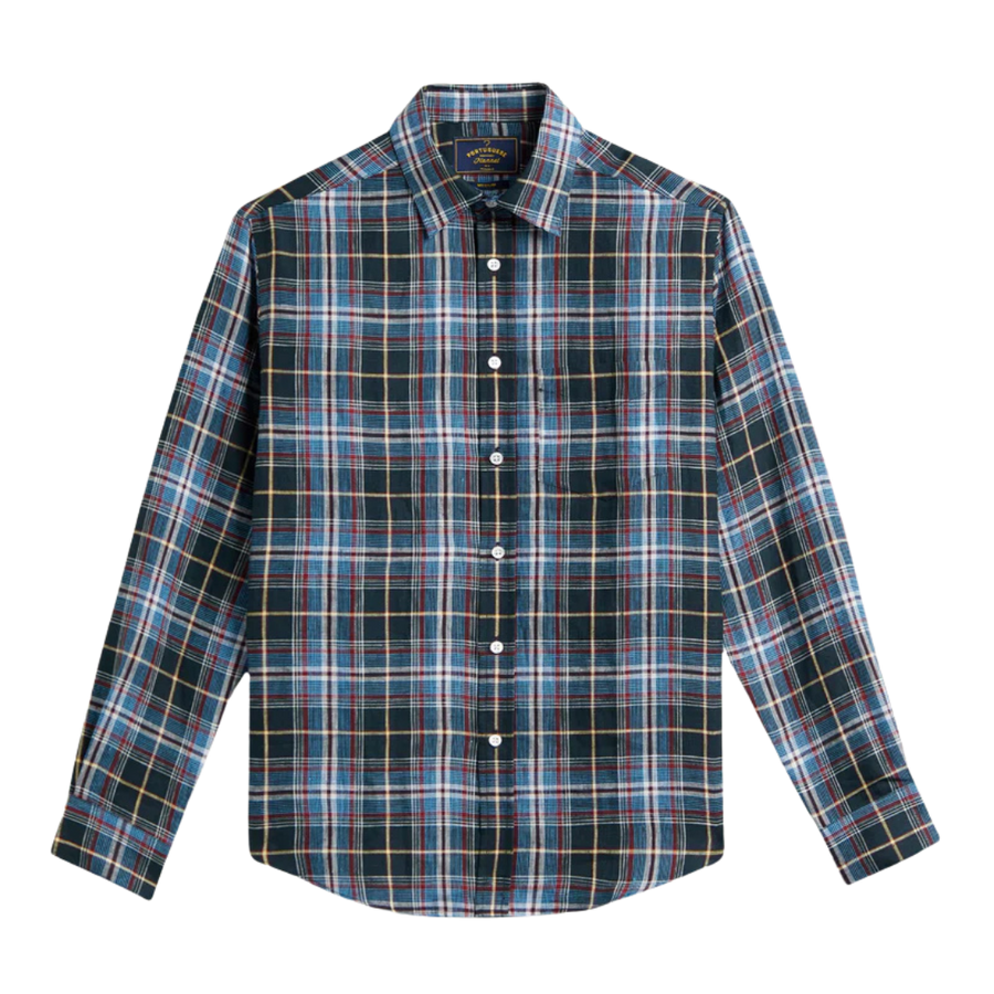 Handle Plaid Long Sleeve Shirt - Navy