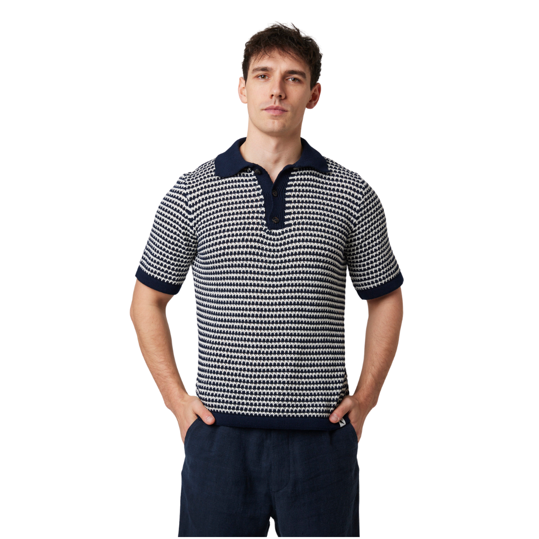 Island Crochet Polo Shirt - Navy