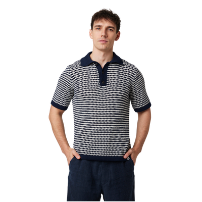Island Crochet Polo Shirt - Navy