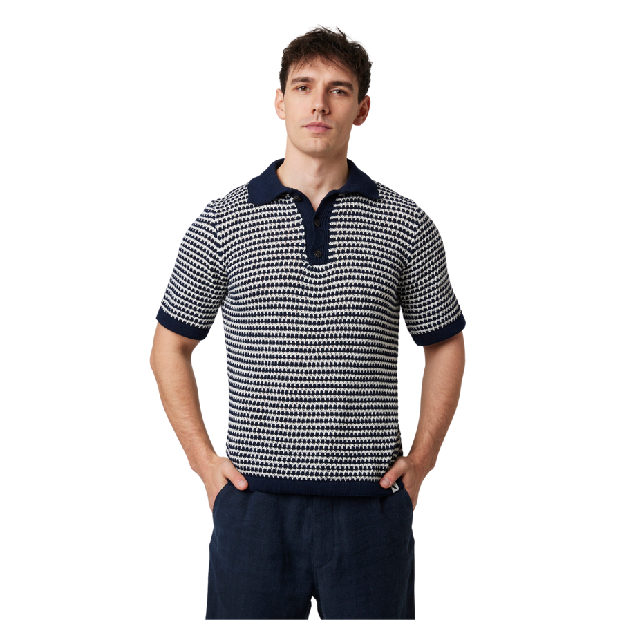 Island Crochet Polo Shirt - Navy