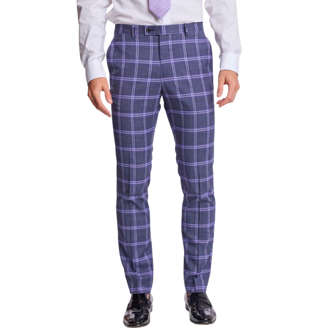 Downing Pants - Slim - Purple Navy White Check